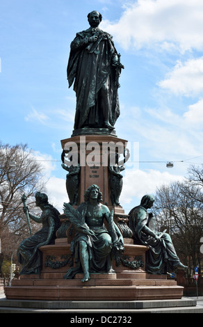 Monument of King Max II in Munich, Maximilian street. The statue was built 1875 by Ferdinand von Miller. Stock Photo