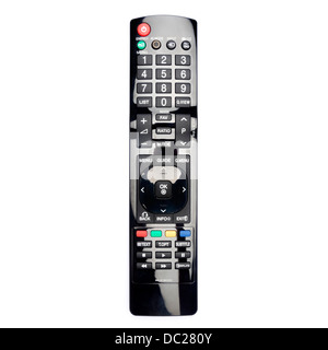 Selective focus photo of a black remote control isolated on white background Stock Photo