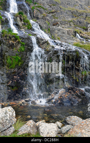 Levers Water Beck and waterfalls in Copper Mines Valley above Coniston in the  Lake District National Park Stock Photo