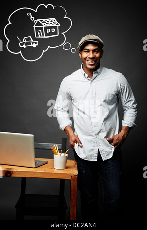 Man planning for new house and car Stock Photo