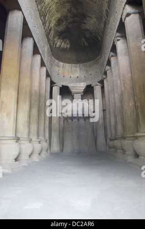 Cave 18 : Chaitya or prayer hall with beautiful carvings and stupa. Pandavleni  buddhist caves. Nasik, Maharashtra, India Stock Photo