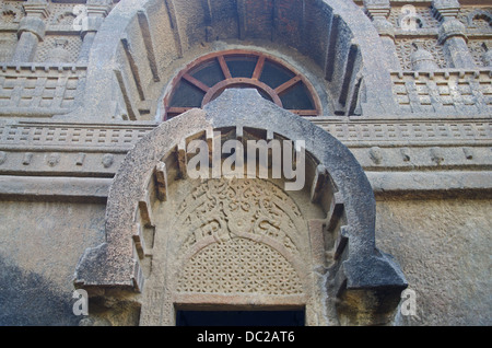 Cave 18 :  Façade of  chaitya of Pandavleni Cave. Contains beautiful carvings and stupa.  Nasik, Maharashtra,  India. Stock Photo