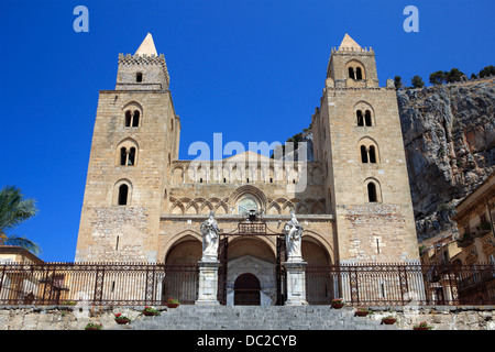 Two towers of the Cathedral of Cefalù, Sicily, Italy Stock Photo