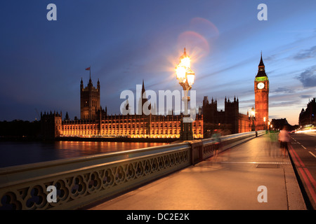 Palace of Westminster and Elizabeth Tower at dusk, London, UK Stock Photo