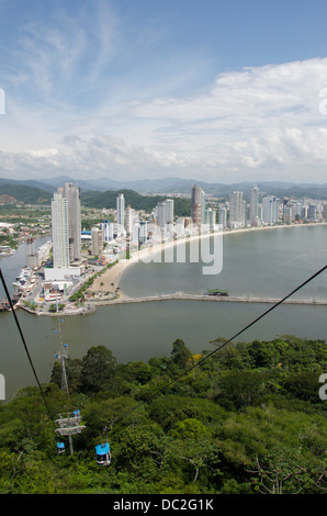 Brazil, state of Santa Catarina, Camboriu. View of Balneario Camboriu Beach from the Barra Sul Cable Car. Stock Photo