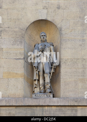 Statue of marshal André Masséna, duke of Rivoli, prince of Essling, by Celestin Anatole Calmels (1855). Louvre palace, Rue de Ri Stock Photo