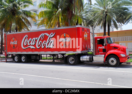 Miami Beach Florida,Fifth 5th Street,truck,lorry,semi truck trailer,Coca-Cola,delivery,looking FL130731006 Stock Photo