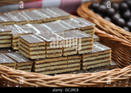 Chocolate cake at a market stall Stock Photo