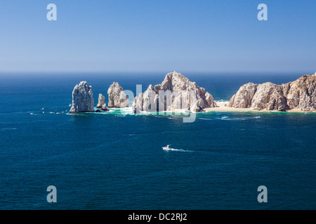 Aerial view of Lovers Beach at Lands End, Cabo San Lucas, Mexico. The ...