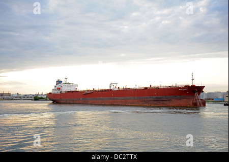 An oil tanker called 'Nave Cielo' in the Kill van Kull, part of New York harbor. Stock Photo