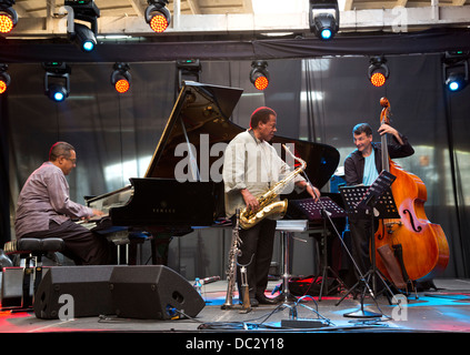 Danilo Pérez, Wayne Shorter and John Pattittuci performed at Warsaw Summer Jazz Days 2013 in Soho Factory, Poland. Stock Photo