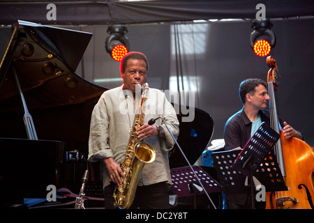 Wayne Shorter and John Pattittuci (Wayne Shorter Quartet) performed at Warsaw Summer Jazz Days 2013 in Soho Factory, Poland. Stock Photo