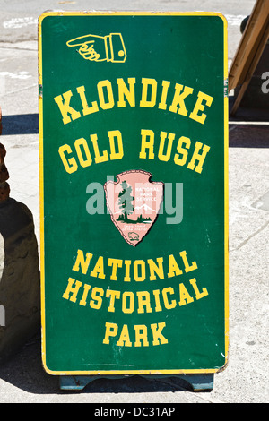 Sign outside the Klondike Gold Rush National Historical Park, Second Avenue South, Washington, USA Stock Photo