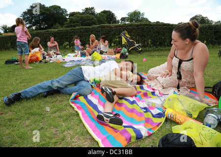 Two brothers play fighting in the park. Stock Photo