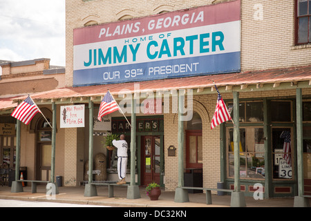 Main Street and former Carter Peanut Warehouse May 6, 2013 in Plains, Georgia. Stock Photo