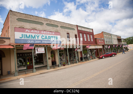 Main Street and former Carter Peanut Warehouse May 6, 2013 in Plains, Georgia. Stock Photo