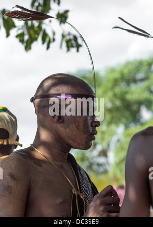 Bodi tribe men celebrating Kael ceremony, Gurra, Hana Mursi, Omo Valley ...