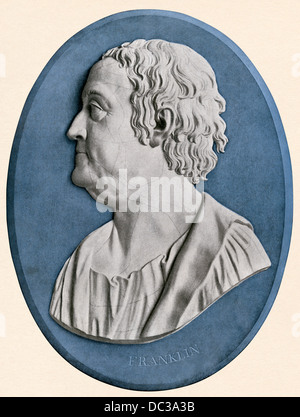 Benjamin Franklin profile on a Wedgewood medallion by John Flaxman. Color lithograph reproduction Stock Photo