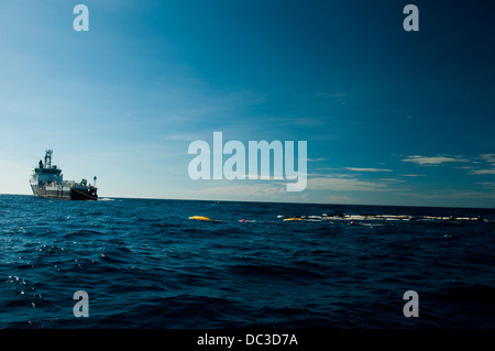 RXT Ocean Europe Seismic vessel 'gun boat' towing air guns at sea Stock Photo