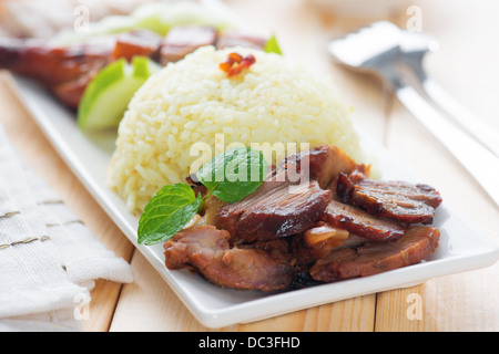 Charsiu Pork Chinese-flavored Barbecued Pork Rice. Popular Cantonese cuisine. Hong Kong cuisine. Stock Photo