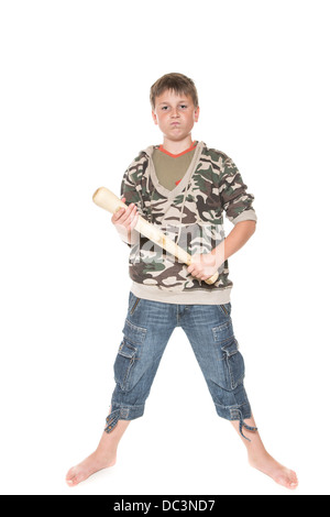 boy with a bat on a white background Stock Photo