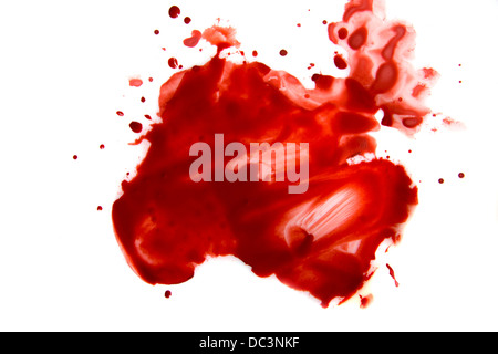 Blood smear droplets (stains, splatter) islated on white background close up Stock Photo
