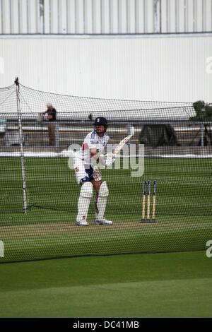 Durham, UK. 8th August 2013. Alastair Cook, the England captain, at England's training session at the Riverside Ground in Chester-le-Street. The session was the final team practise ahead of the 4th Investec Ashes Test match between England and Australia. Stock Photo