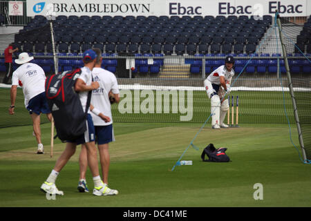 Durham, UK. 8th August 2013. Alastair Cook in the nets at England's training session at the Riverside Ground in Chester-le-Street. The session was the final team practise ahead of the 4th Investec Ashes Test match between England and Australia. © whyeyeph Stock Photo