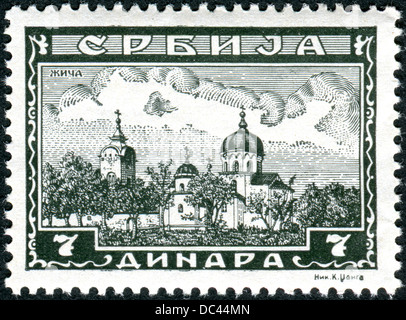 SERBIA - CIRCA 1942: A stamp printed in Serbia is shown Monastery Zica, circa 1942