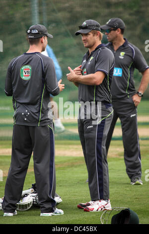 Durham, UK. 08th Aug, 2013. Shane Watson (centre) in the nets at Australia's training session at the Emirates Durham International Cricket Ground  in Chester-le-Street. The session was the final team practise ahead of the 4th Investec Ashes Test match between England and Australia. Credit:  Stuart Forster/Alamy Live News Stock Photo