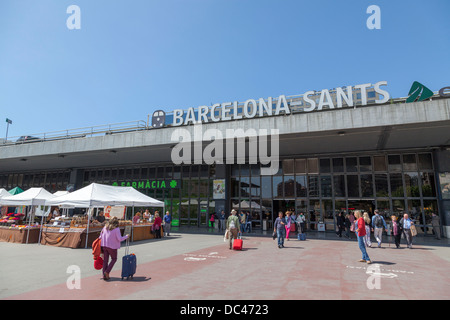 Exterior of Barcelona Sants Railway Station. Stock Photo