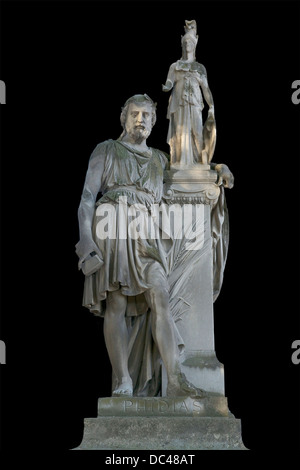 The Greek sculptor Phidias next to his masterpiece, Athena Parthenos. Stock Photo