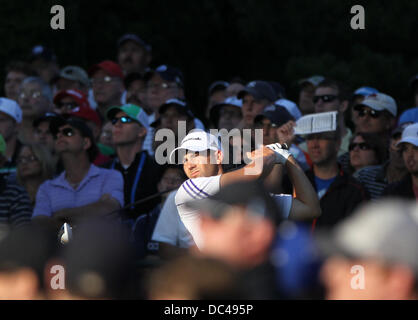 Oak Hill, Rochester, NY, USA. 08th Aug, 2013. Sergio Garcia from the 10th tee during the first round of the 95th PGA Championship at Oak Hill Country Club in Rochester, New York. Credit:  Action Plus Sports/Alamy Live News Stock Photo