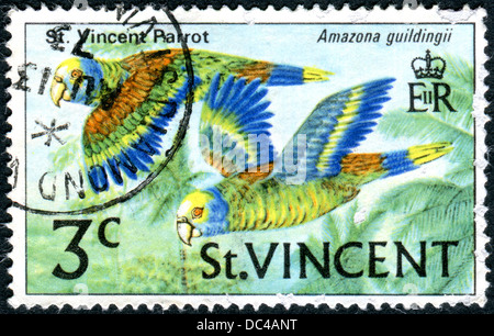 Postage stamp Saint Vincent and the Grenadines, shows a bird the Saint Vincent Amazon (Amazona guildingii) Stock Photo