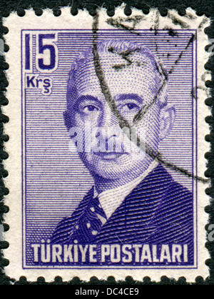 TURKEY - CIRCA 1948: Postage stamp printed in Turkey shows the 2nd President of Turkey, Mustafa Ismet Inonu, circa 1948 Stock Photo