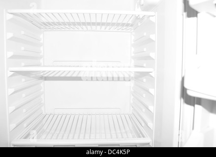Empty white student refrigerator without any food inside Stock Photo