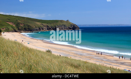 Summers Day Ovelooking Praa Sands Beach Cornwall England UK Stock Photo