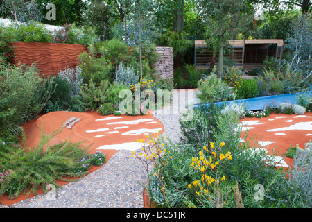 Gravel path through drought tolerant planting and surfaces Stock Photo