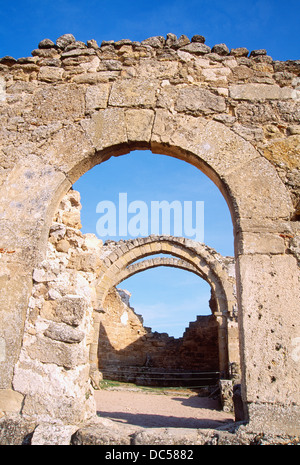 Ruins of the basilica. Recopolis Archaeological park, Zorita de los Canes, Guadalajara province, Castilla La Mancha, Spain. Stock Photo