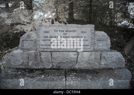 An infrared image of a memorial stone set in the grounds of Balmoral Castle, Royal Deeside, Scotland, UK Stock Photo