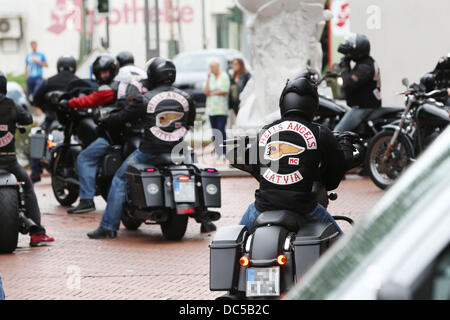 Ransbach-Baumbach, Germany. 08th Aug, 2013. Members of the motorcycle club Hells Angels meet in Ransbach-Baumbach, Germany, 08 August 2013. Members of the club attended a funeral. Photo: Thomas Frey/dpa/Alamy Live News Stock Photo