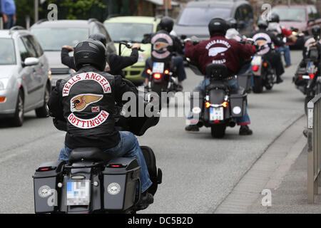 Ransbach-Baumbach, Germany. 08th Aug, 2013. Members of the motorcycle club Hells Angels meet in Ransbach-Baumbach, Germany, 08 August 2013. Members of the club attended a funeral. Photo: Thomas Frey/dpa/Alamy Live News Stock Photo