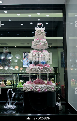 Wedding cake in Black Swan Luxury Cake shop in Beijing, China Stock Photo