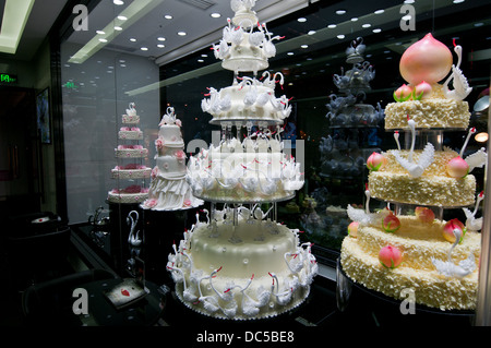 Most expensive wedding cake in Black Swan Luxury Cake shop in Beijing, China. It is worth 1 999 999 RMB (315 000 $ or 232 000 E) Stock Photo