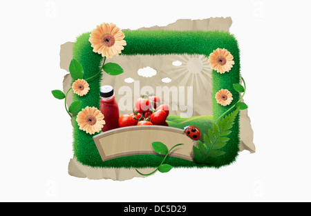 illustration template of name tag featuring tomatoes Stock Photo