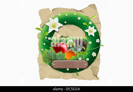 illustration template of name tag featuring fruits Stock Photo