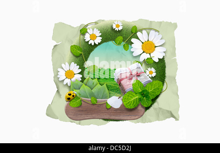 illustration template of name tag featuring nature Stock Photo