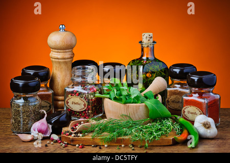 still life with various spices and herbs Stock Photo
