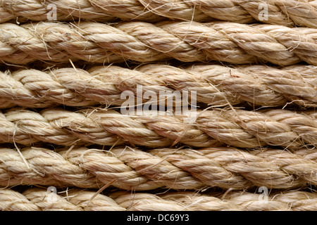 Backgrounds and textures: sisal rope arranged as background, close-up shot Stock Photo