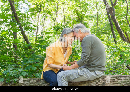 USA, New York, New York City, Central Park, Senior couple relaxing in park Stock Photo